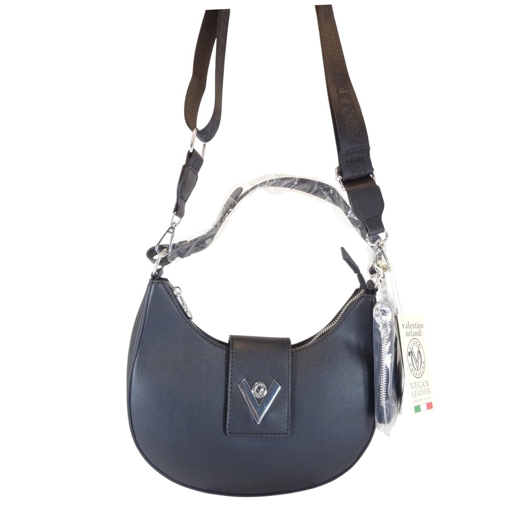 Valentino Orlandi Crescent Shoulder Crossbody Black NEW Vegan Leather Italian